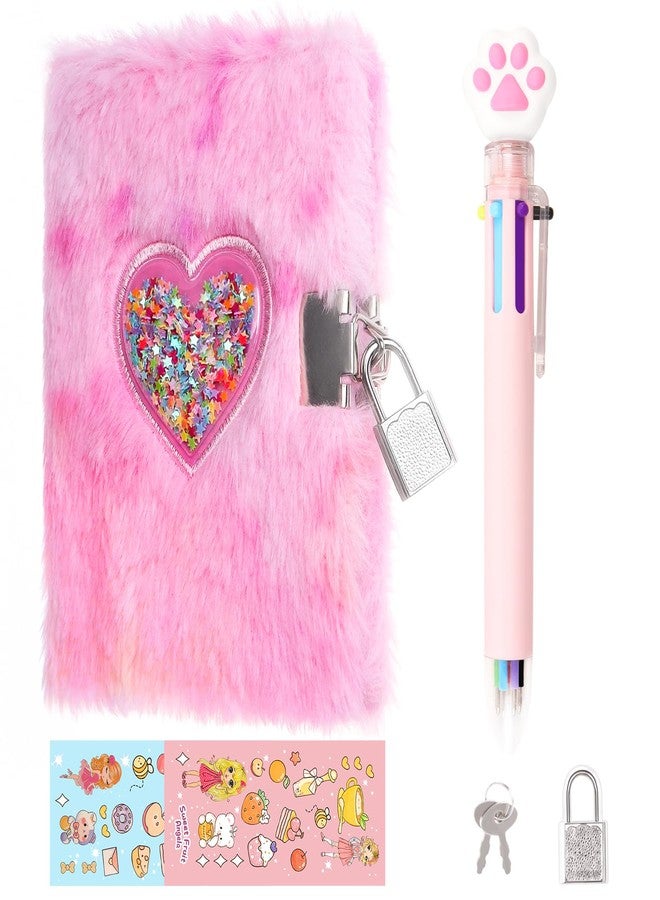 PrinBarBee MINI Heart Diary for Girls with Lock and Keys, 4.7x6.1in Cute Plush Diary Secret Diary, Writing Journal Lined Pages Notebook Sequined Design Birthday Gift Set for Kids ages 6-8 - Image 1